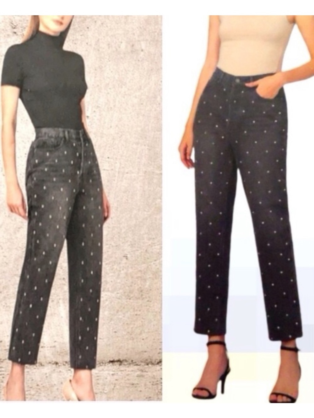 👗Simple Society Women's Black gem Studded High-Waist Jeans